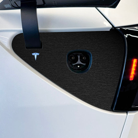 model 3 model y charge port wrap #material_brushed-black-metallic