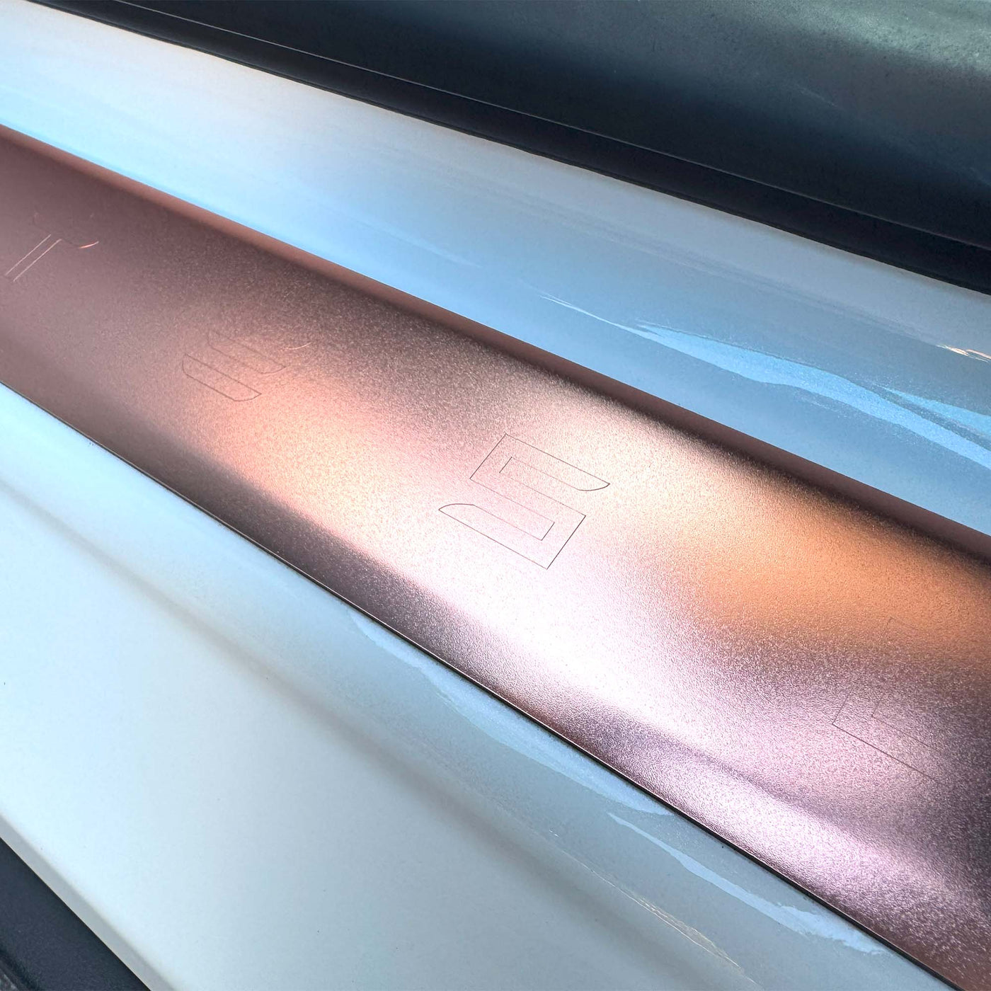 my3 door sill rose gold #custom-designs_tesla-letters