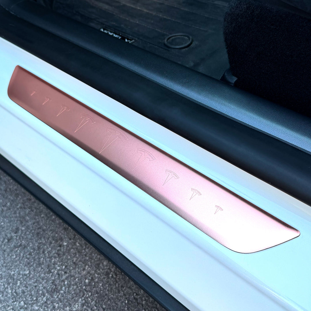 my3 door sill rose gold #custom-designs_tesla-logos