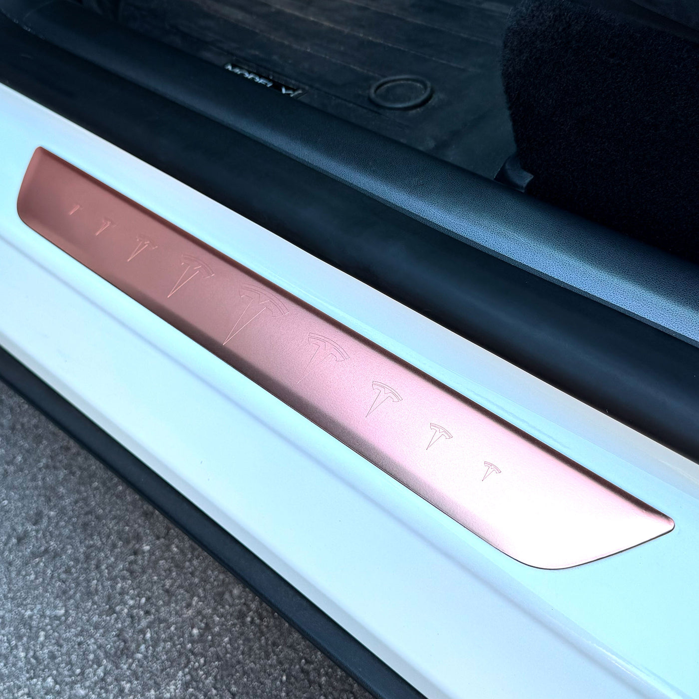 my3 door sill rose gold #custom-designs_tesla-logos