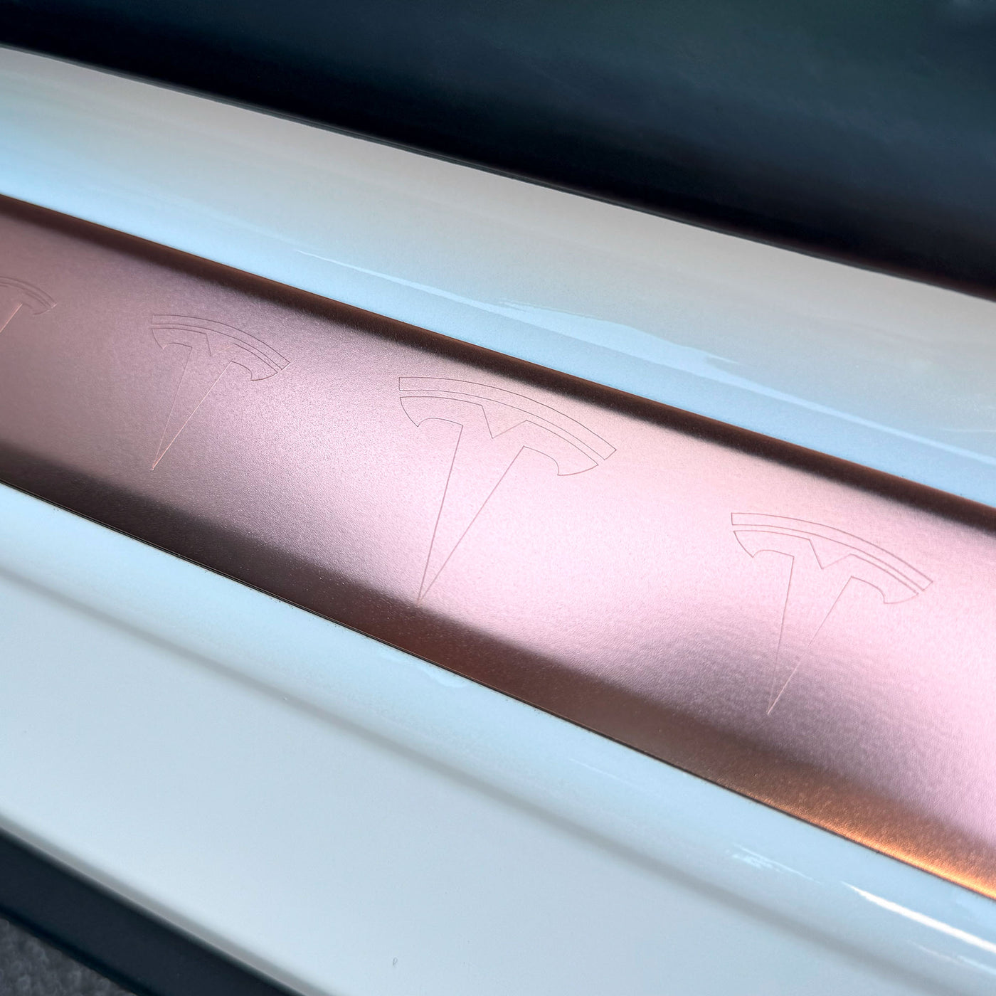 my3 door sill rose gold #custom-designs_tesla-logos