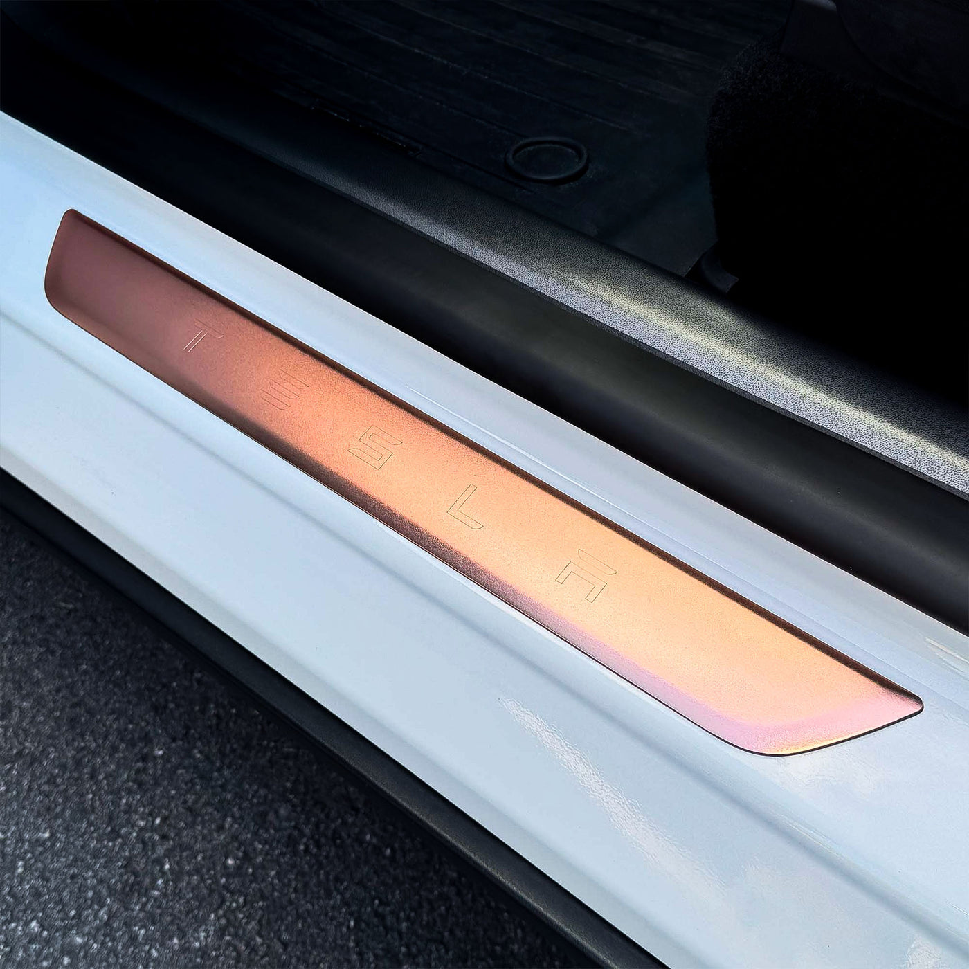 my3 door sill rose gold #custom-designs_tesla-letters